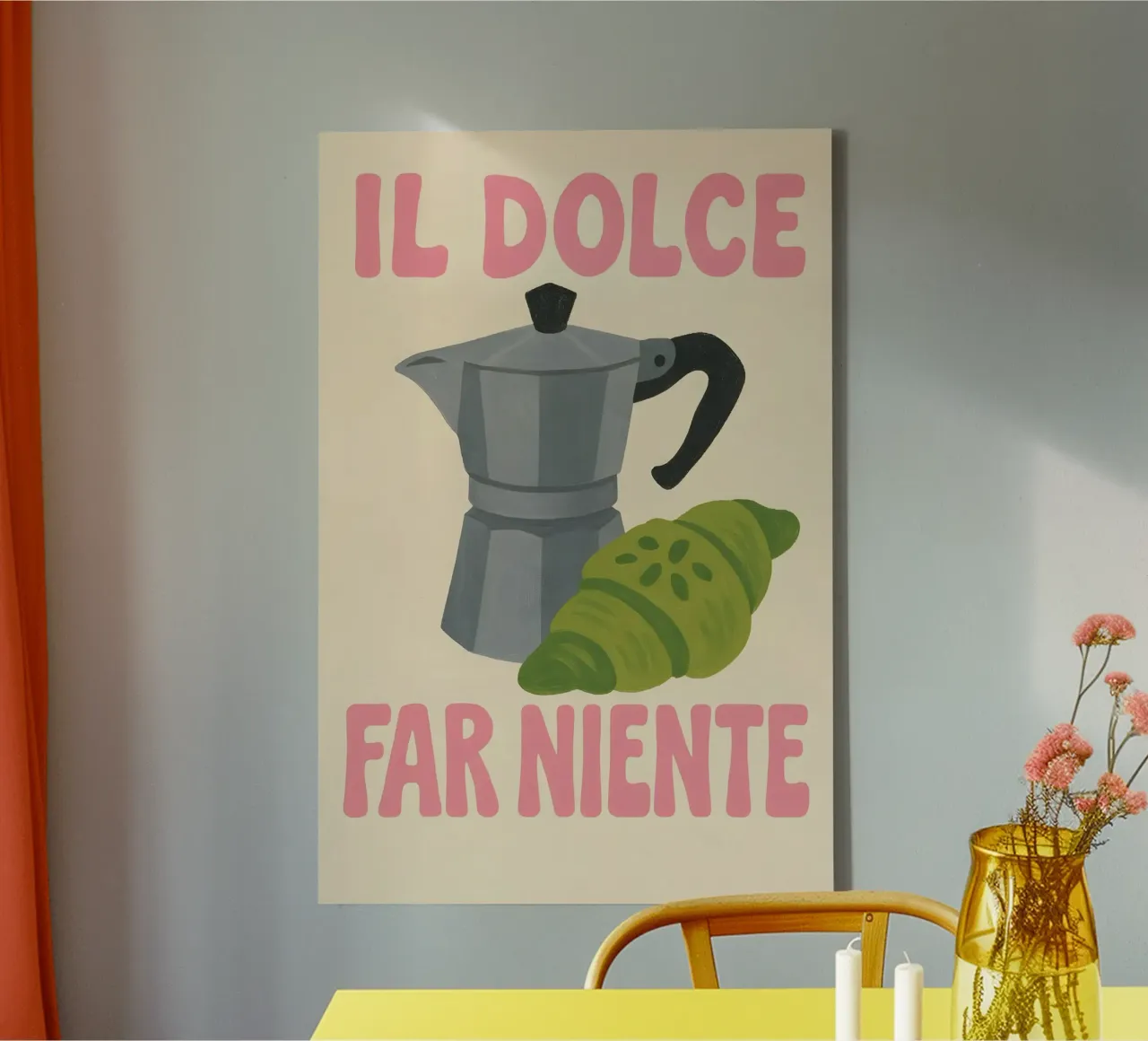Il Dolce Far Niente - Koffie en croissant canvas met Baklijst van Grande Bellezza