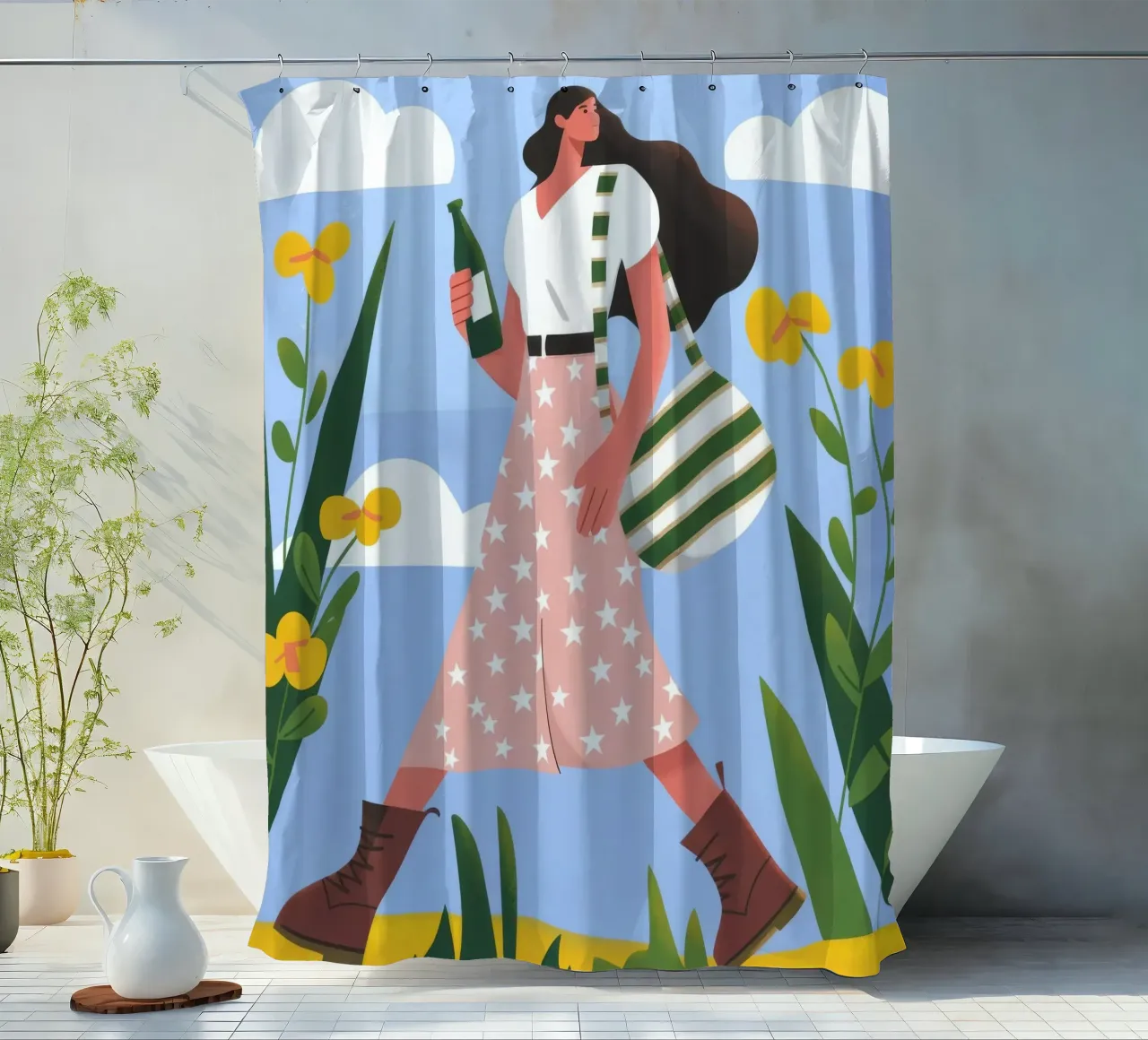 Joyful Spring Stroll shower curtain by Lumina Vision