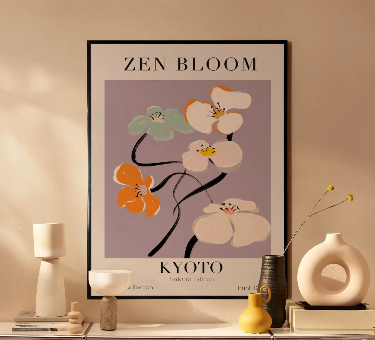 Zen Bloom Kyoto No 01 poster con telaio in legno da treechild
