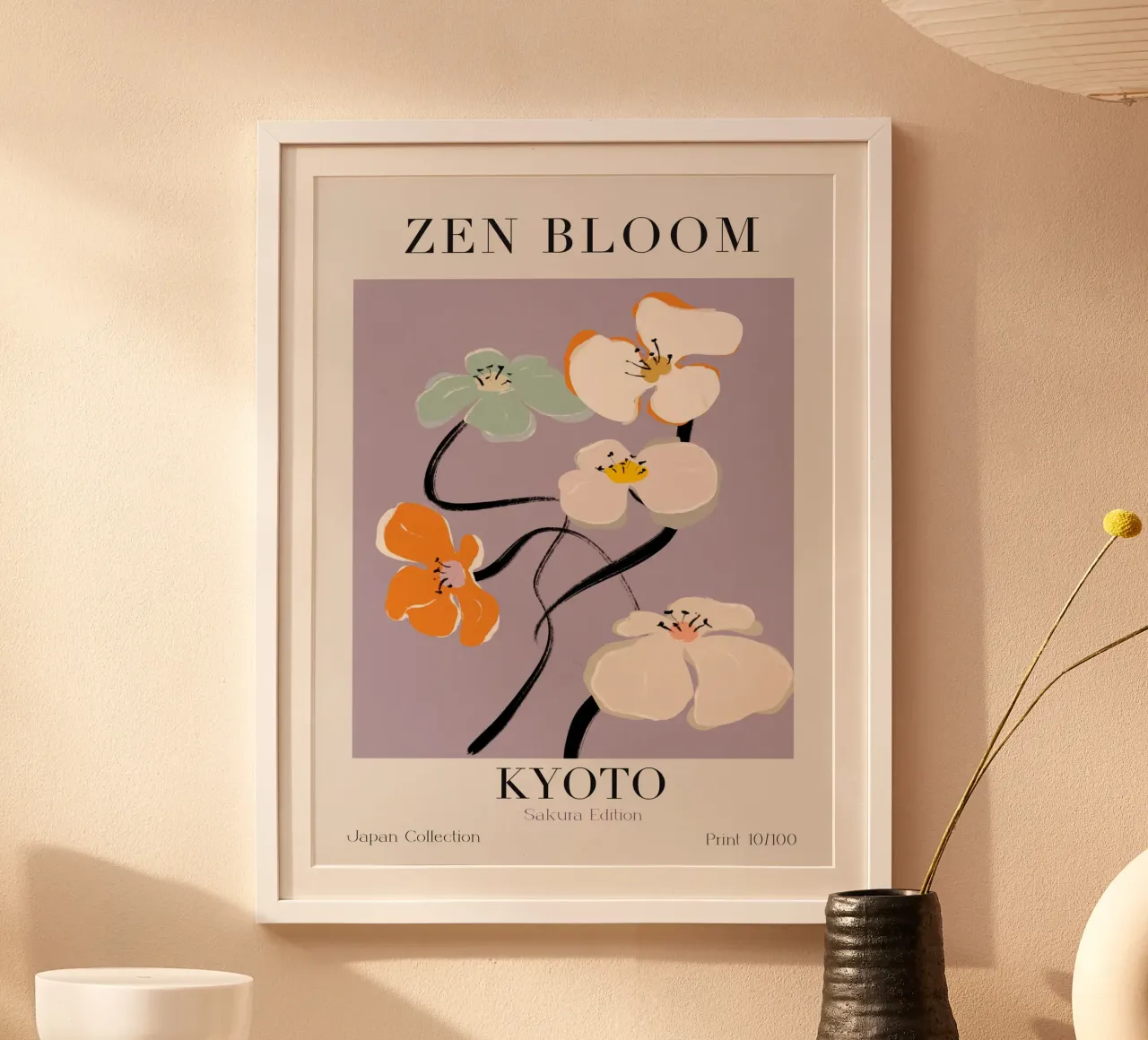 Zen Bloom Kyoto No 01 poster con telaio in legno da treechild