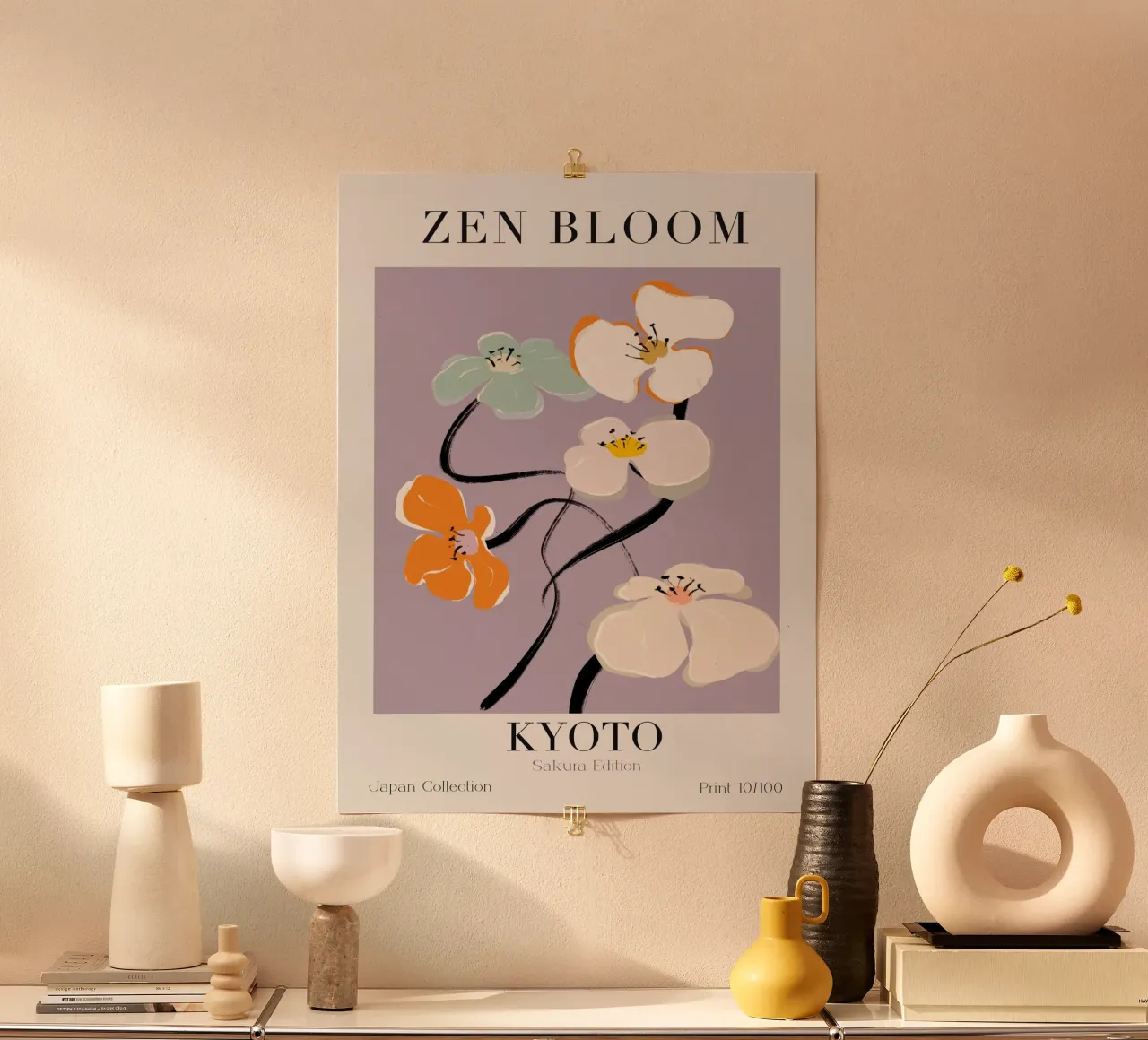 Zen Bloom Kyoto No 01 poster con telaio in legno da treechild