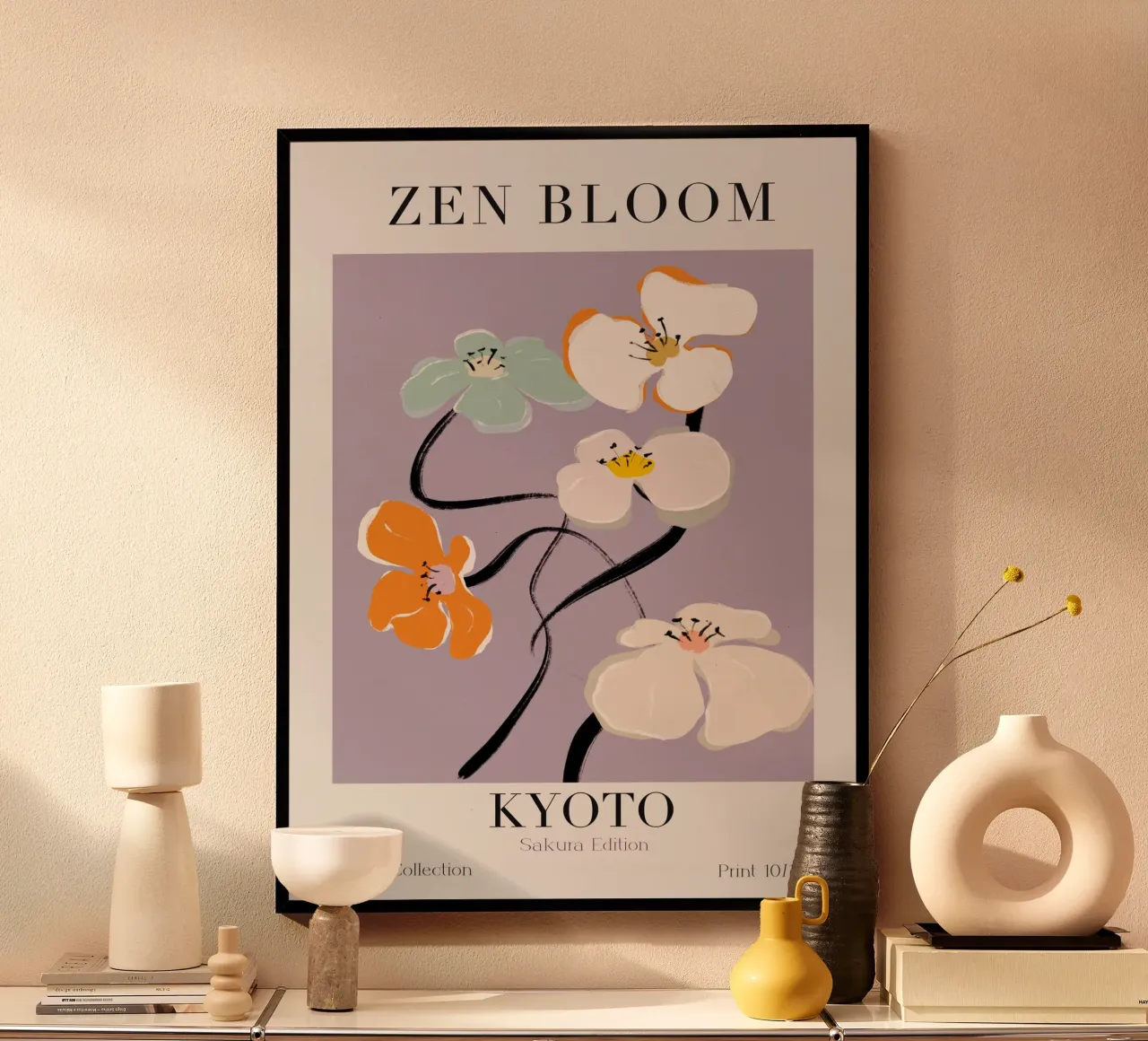 Zen Bloom Kyoto No 01 poster con telaio in legno da treechild
