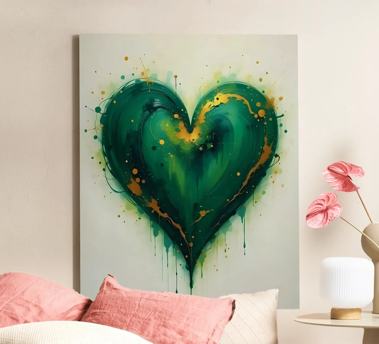 cœur_vert_or_5 toile avec Caisse américaine de Pink- und LoveArt by LK