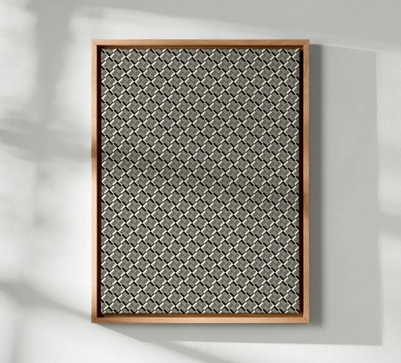 Black And White Geometric Pattern iv canvas with Floater frame by Little Dean