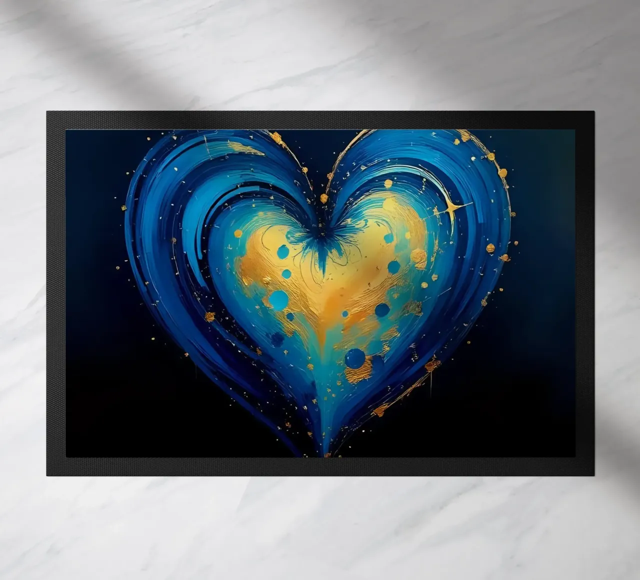 heart_blue_gold_3 doormat by Pink- und LoveArt by LK