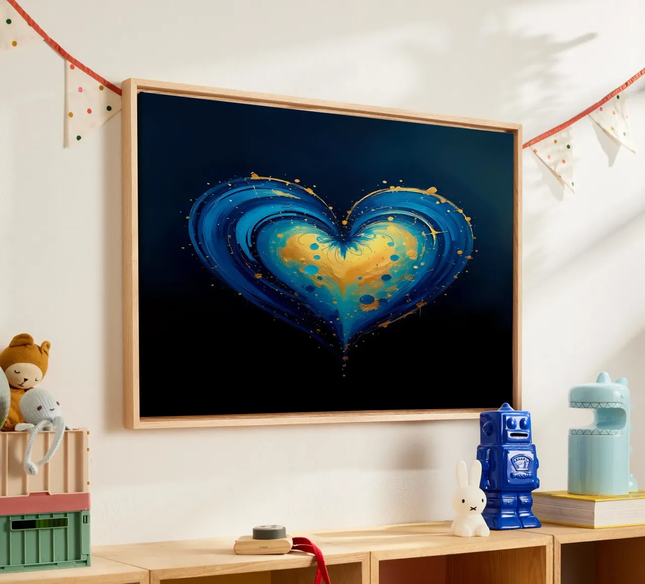 cuore_blu_oro_3 tela con Cornice a cassetta da Pink- und LoveArt by LK