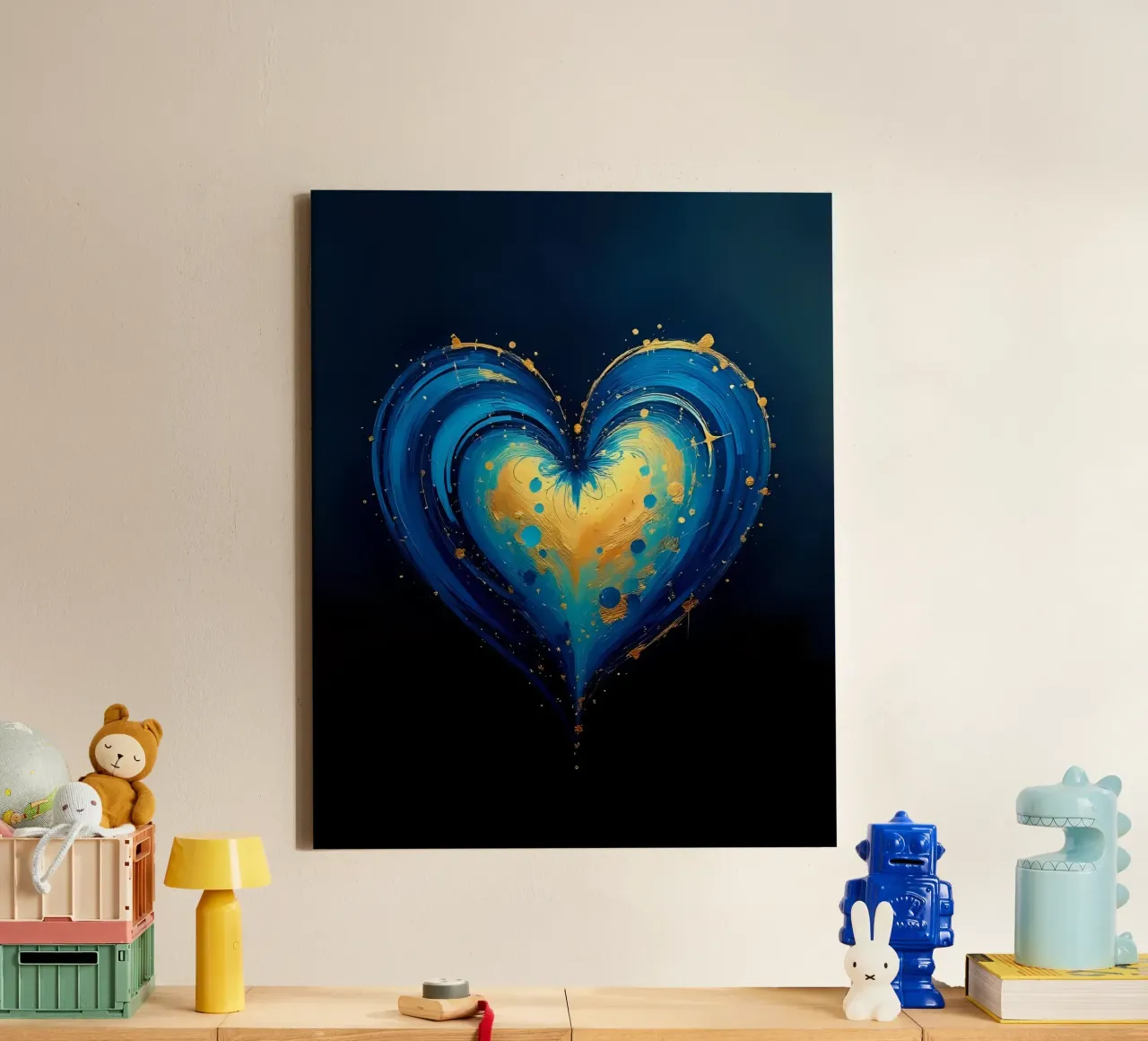 cuore_blu_oro_3 tela con Cornice a cassetta da Pink- und LoveArt by LK