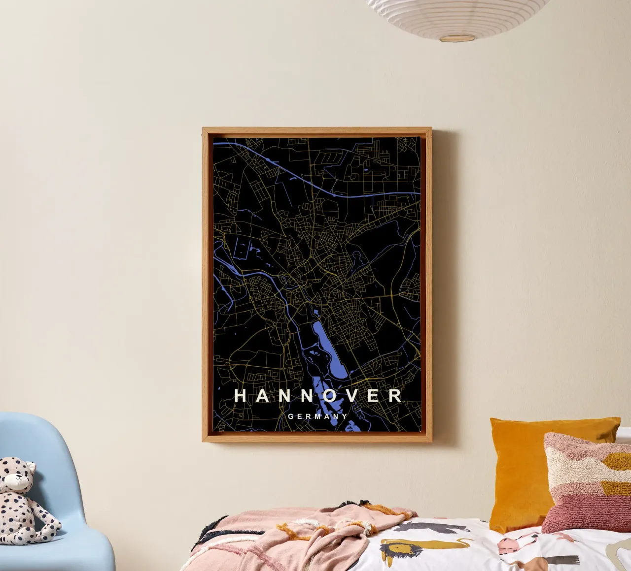 Hannover Duitsland Stadsplattegrond Zwart-Goud canvas met Baklijst van Cartographers Library