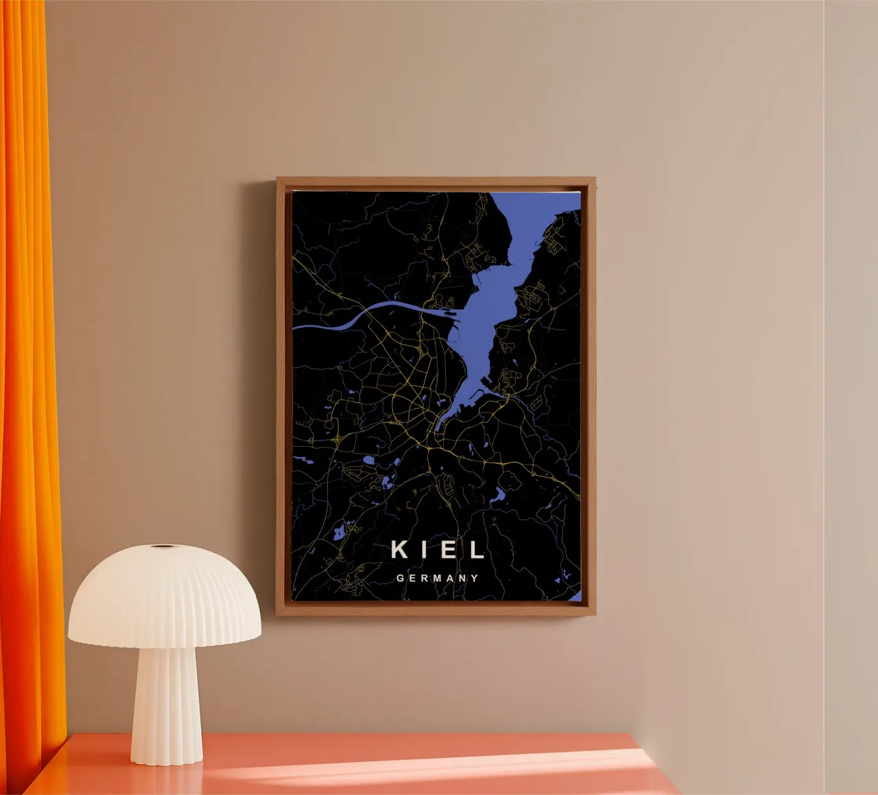 Kiel Duitsland Stadsplattegrond Zwart-Goud canvas met Baklijst van Cartographers Library