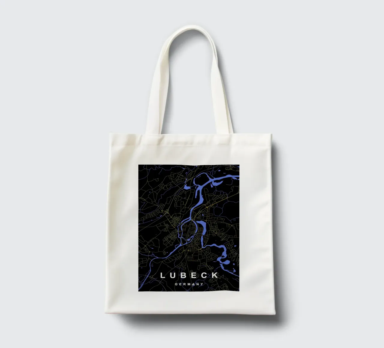 Lubecca Germania - Mappa della città in nero e oro borsa in juta da Cartographers Library