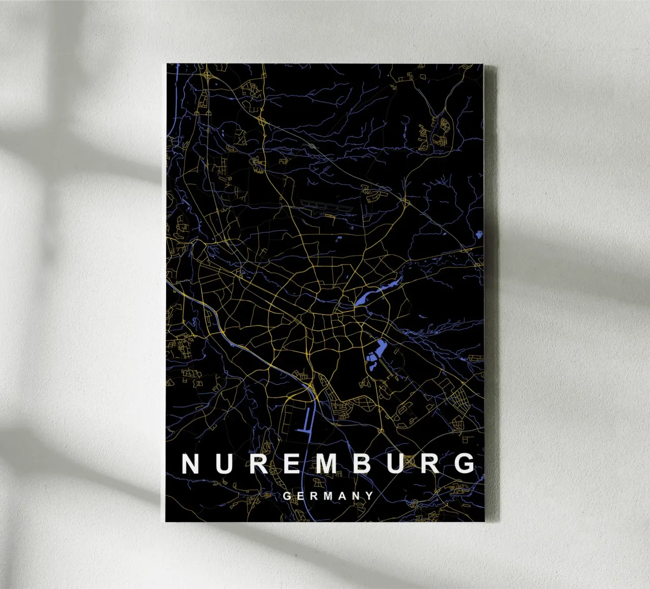 Neurenberg Duitsland Stadsplattegrond Zwart-Goud canvas met Baklijst van Cartographers Library