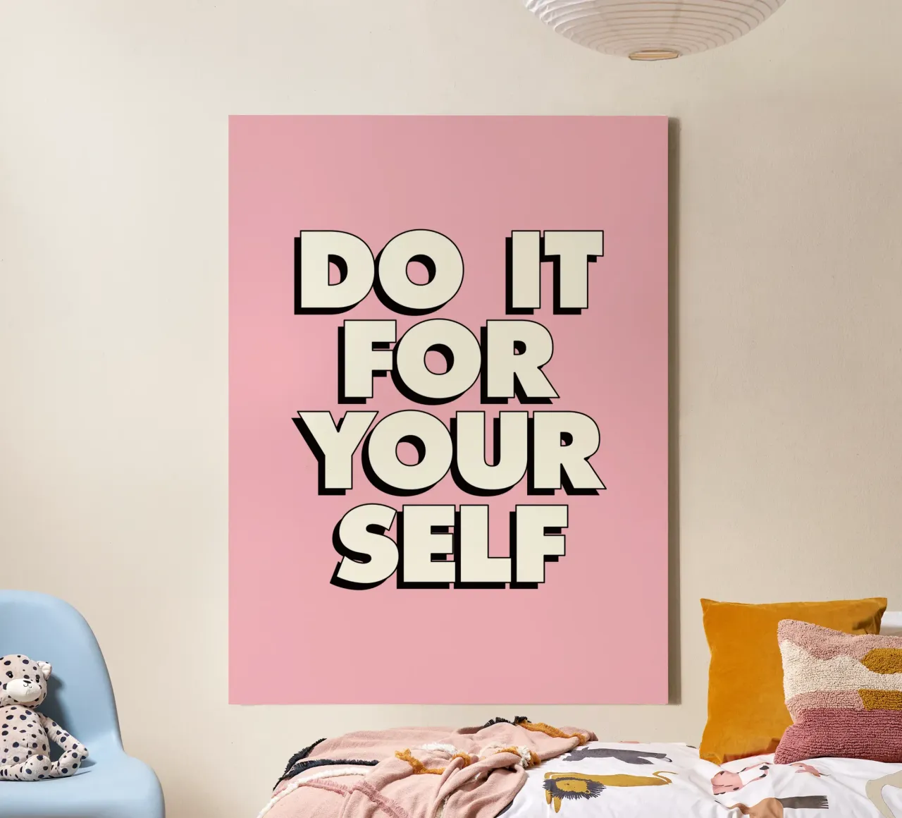 Do It For Yourself Typography Print in Black White and Pink canvas by THE MOTIVATED TYPE