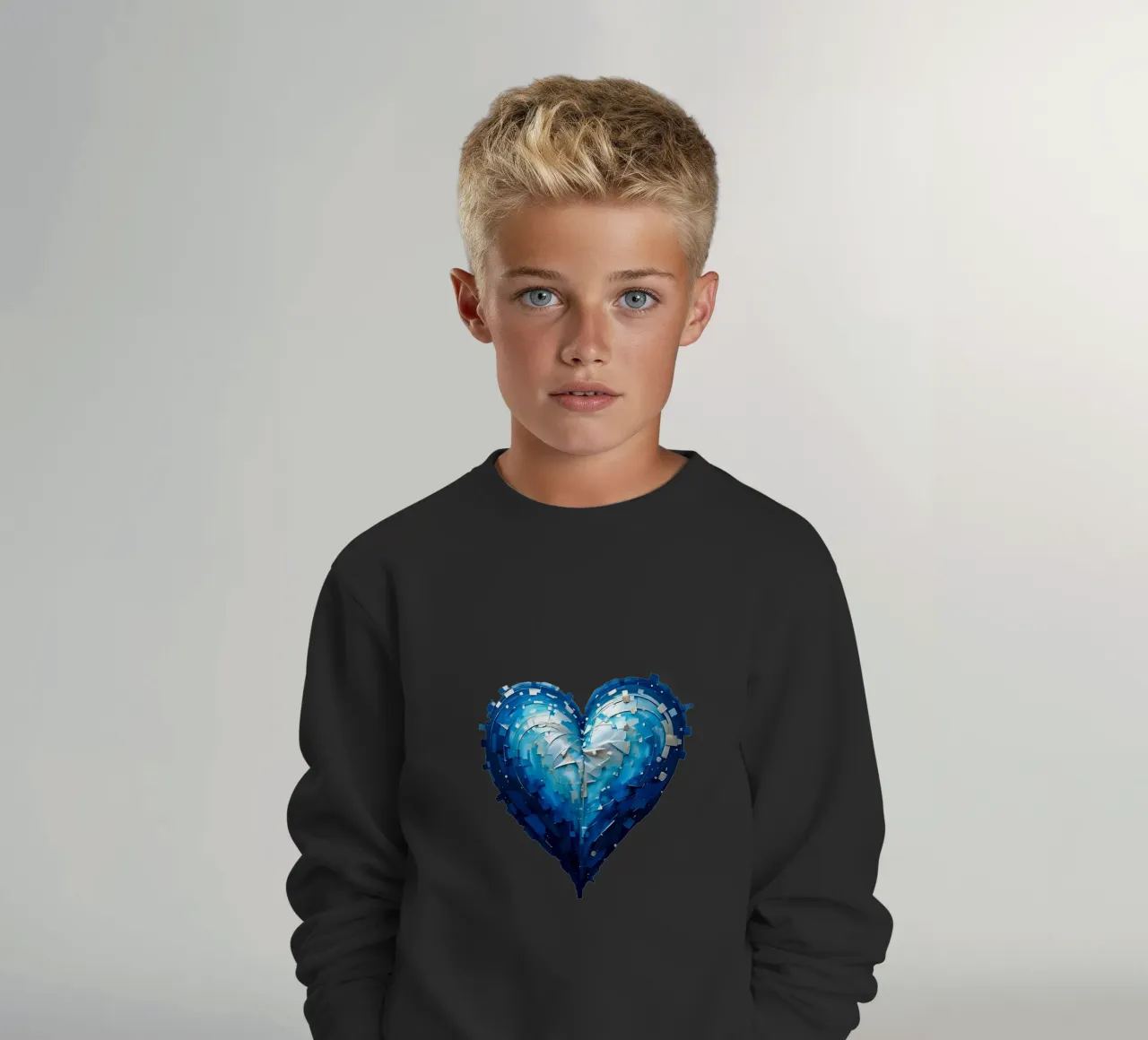 cuore_blu_argento_1a felpa bambino da Pink- und LoveArt by LK