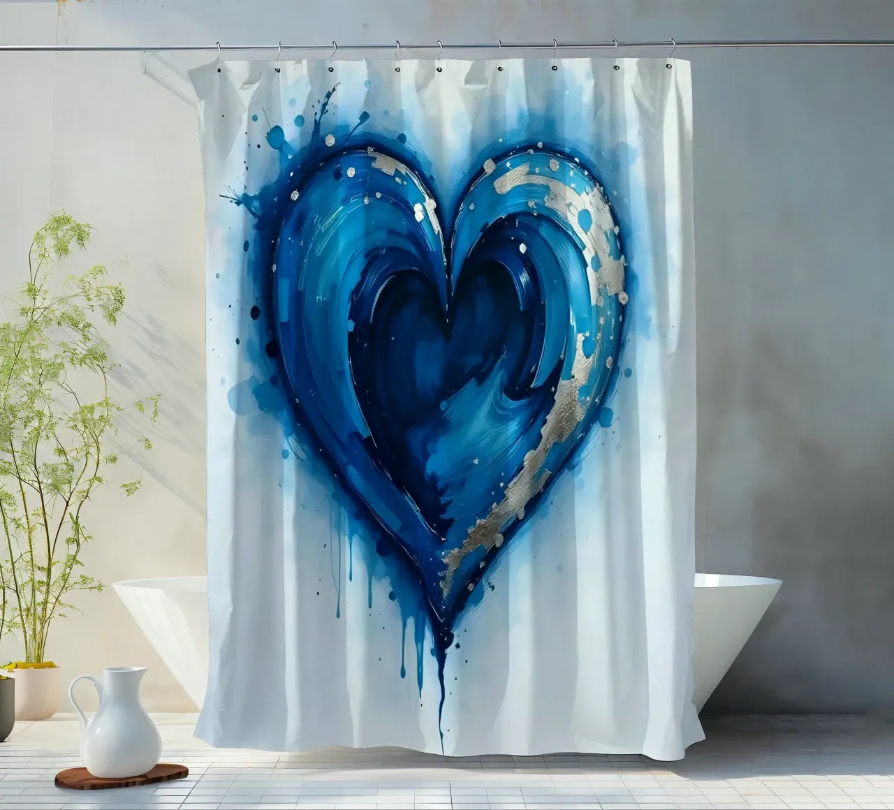 cuore_blu_argento_3 tenda da doccia da Pink- und LoveArt by LK