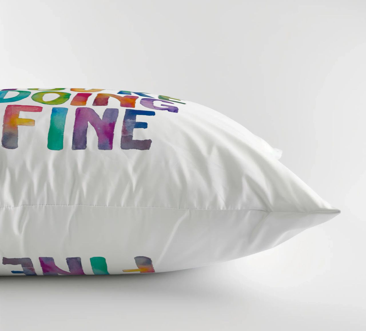 Slow Down You're Doing Fine Colourful Typography Print decorative cushion by THE MOTIVATED TYPE