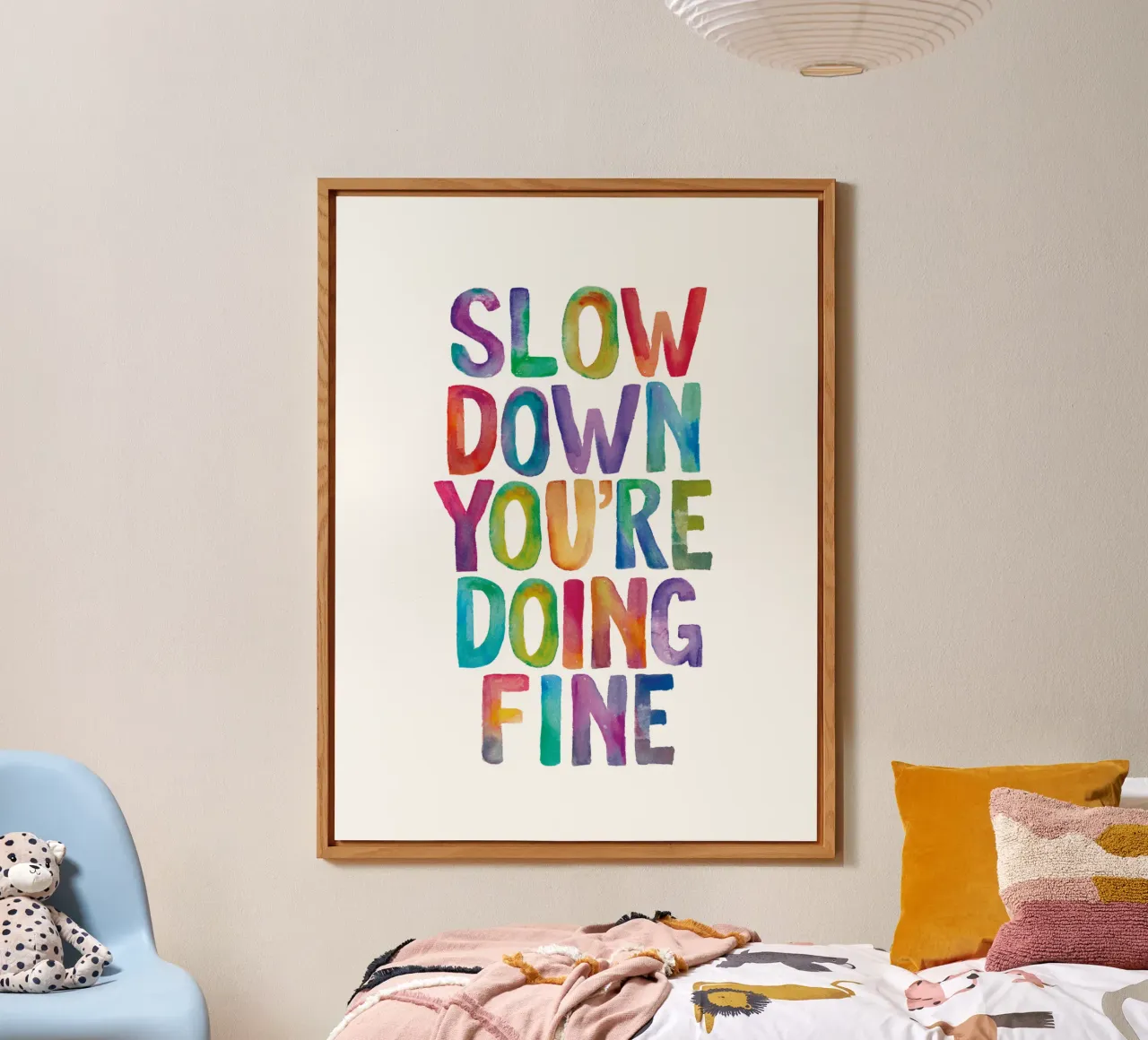 Slow Down You're Doing Fine Colourful Typography Print alu-dibond by THE MOTIVATED TYPE