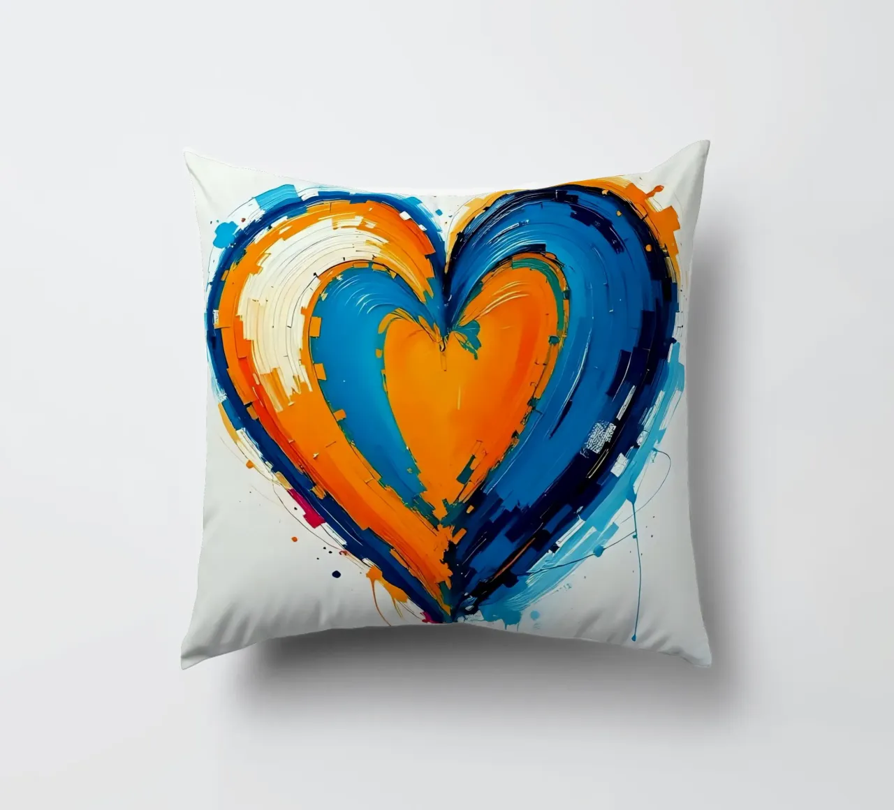 Herz_blau_orange_3 decorative cushion by Pink- und LoveArt by LK
