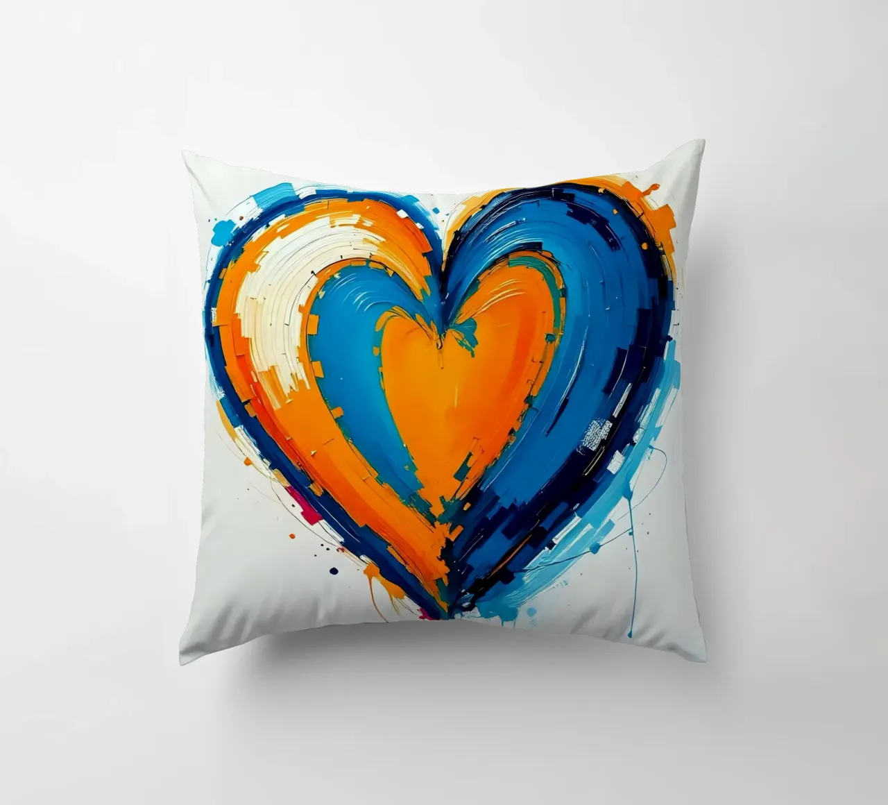 Herz_blau_orange_3 decorative cushion by Pink- und LoveArt by LK