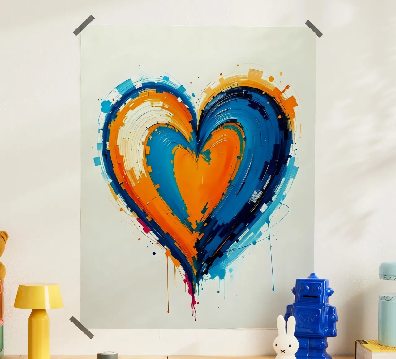 Herz_blau_orange_3 poster con telaio in alluminio da Pink- und LoveArt by LK