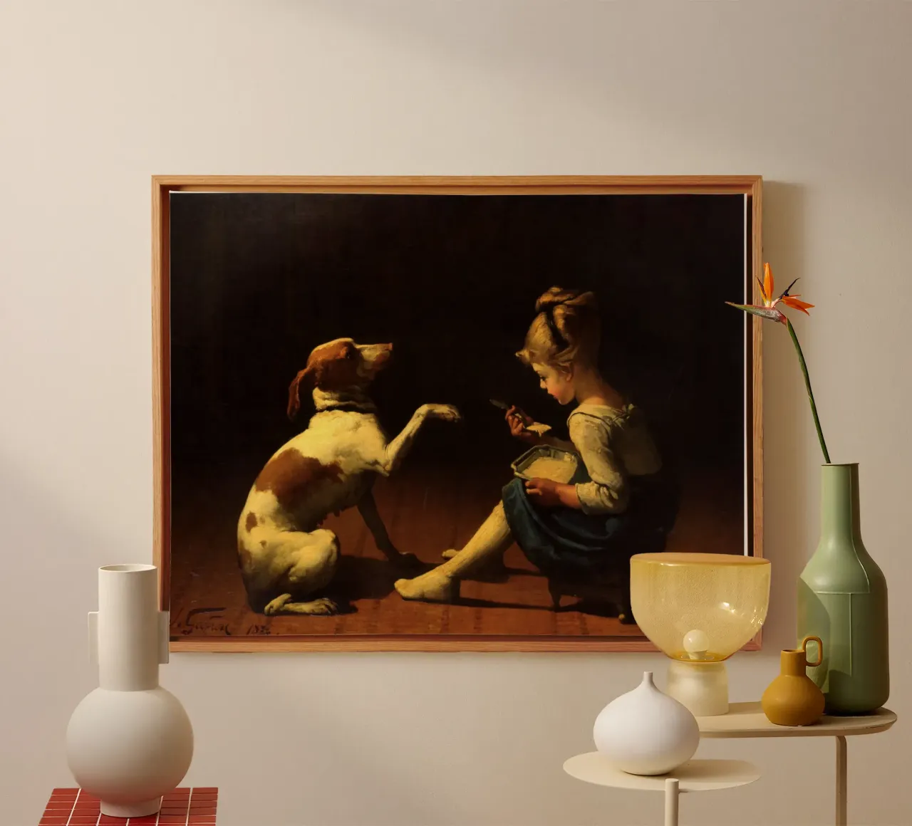 Little Girl And Her Dog canvas by vintageshop