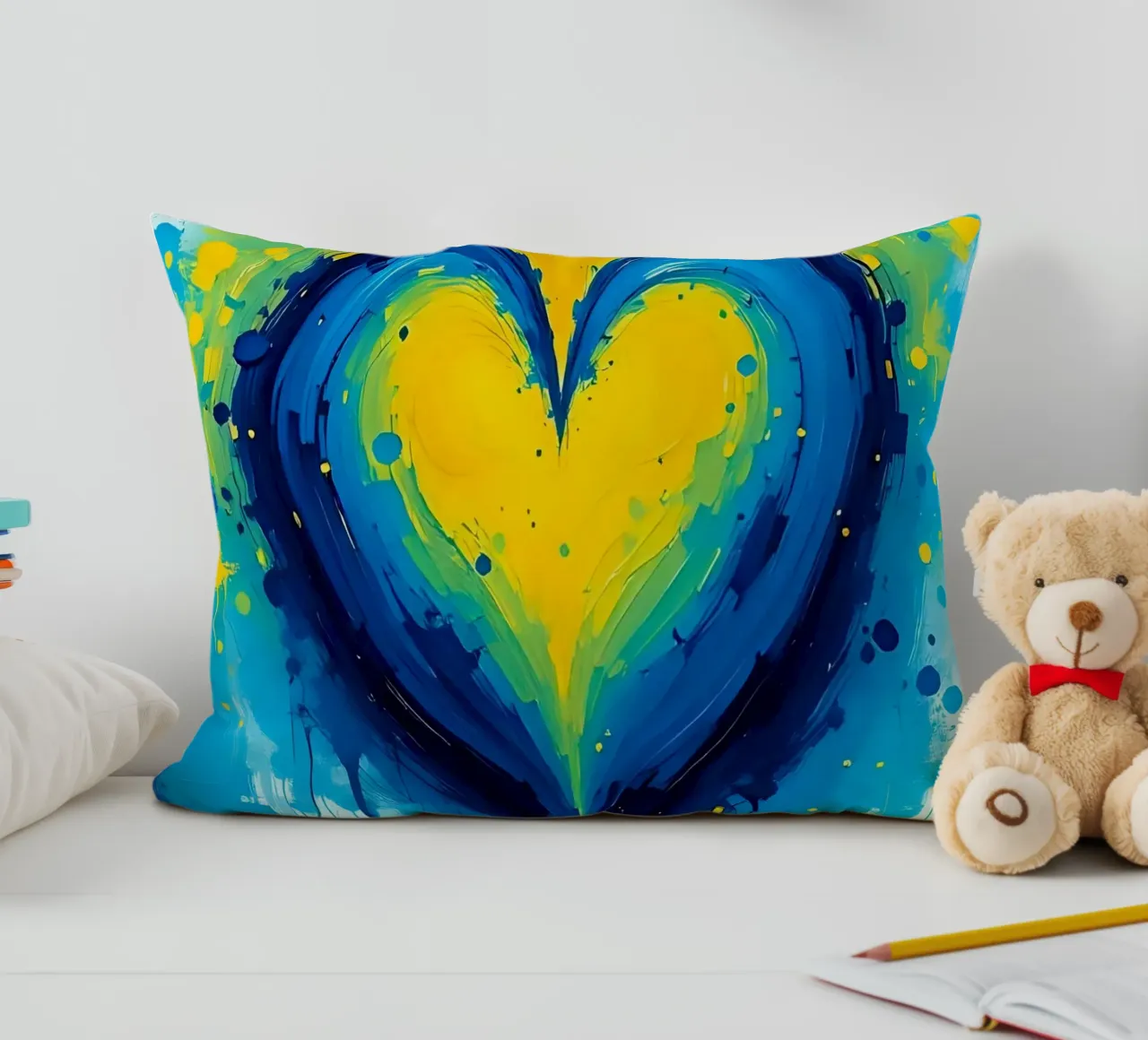 cœur_bleu_jaune_1 coussin de Pink- und LoveArt by LK