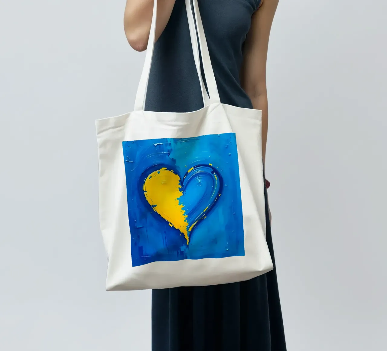 cuore_blu_giallo_2 borsa in juta da Pink- und LoveArt by LK