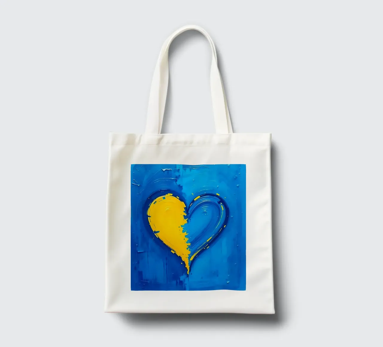 cuore_blu_giallo_2 borsa in juta da Pink- und LoveArt by LK