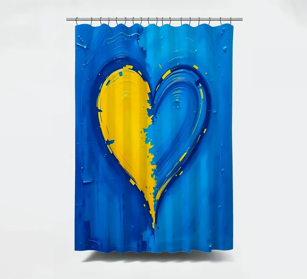 hart_blauw_geel_2 douchegordijn van Pink- und LoveArt by LK