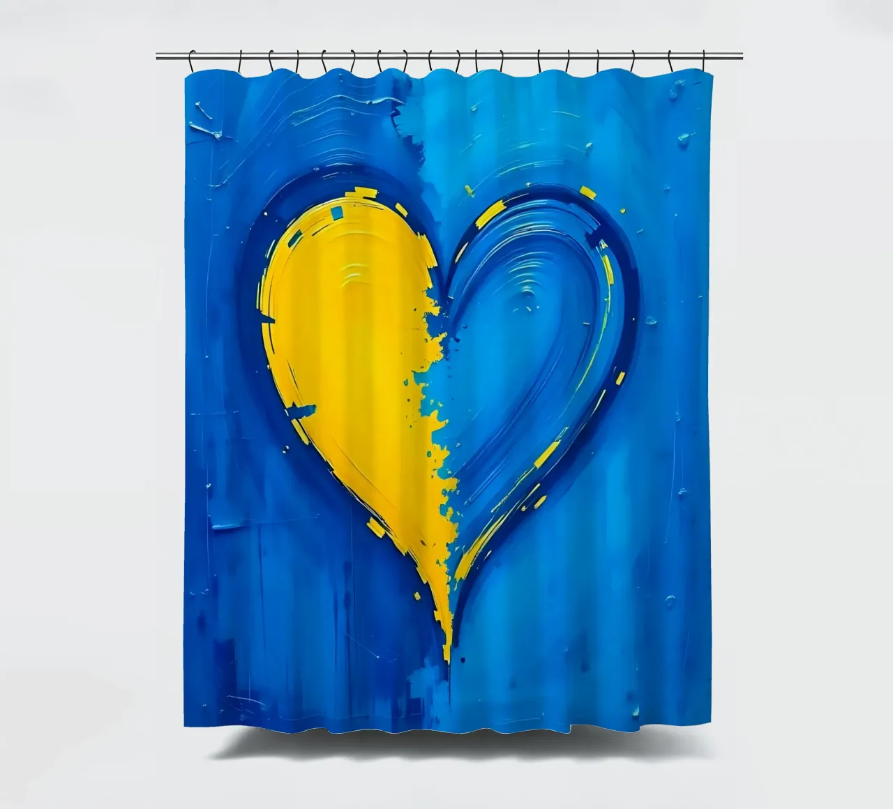 hart_blauw_geel_2 douchegordijn van Pink- und LoveArt by LK