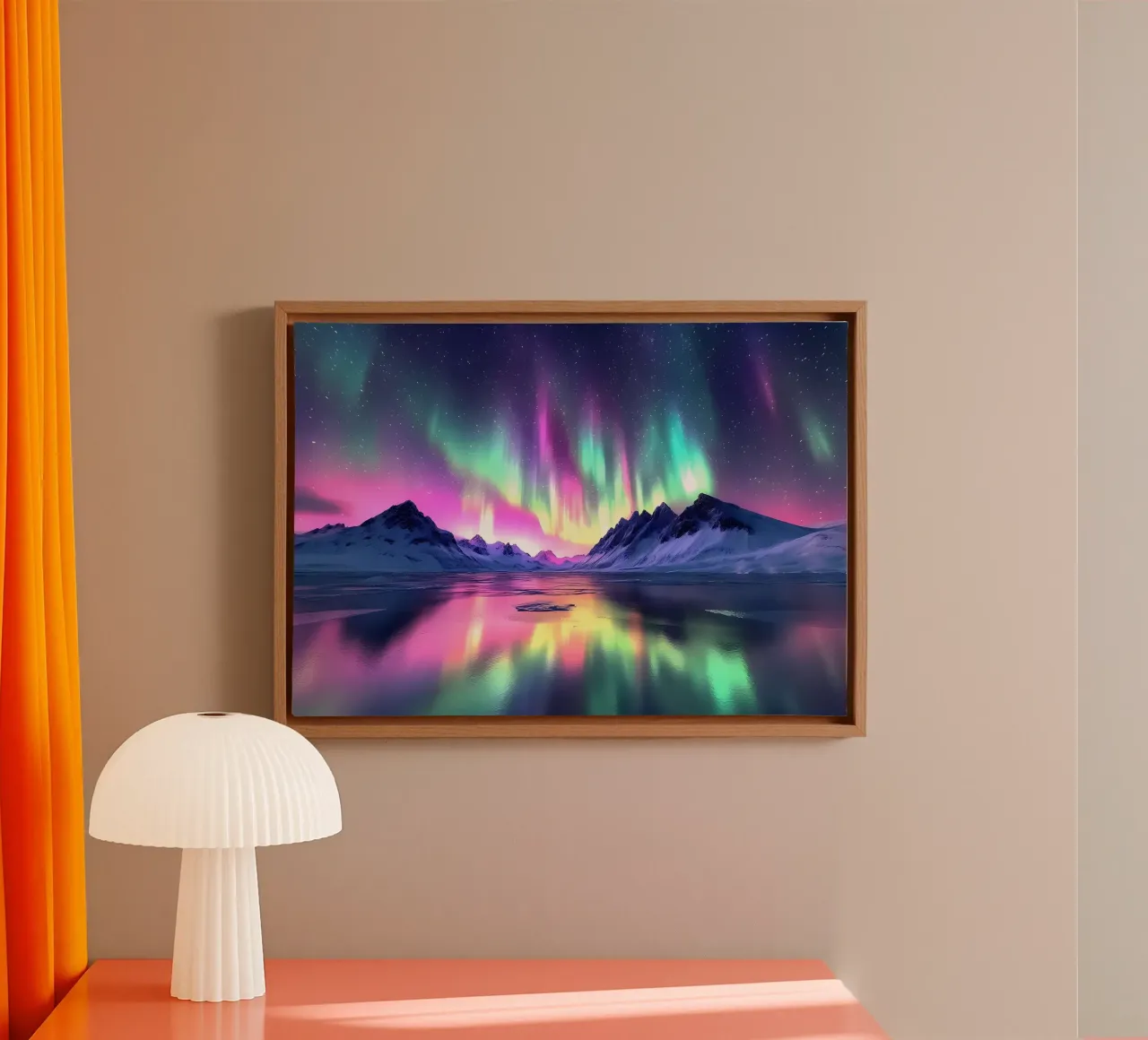 Landschap Aurora Borealis canvas met Baklijst van Matthew Katz