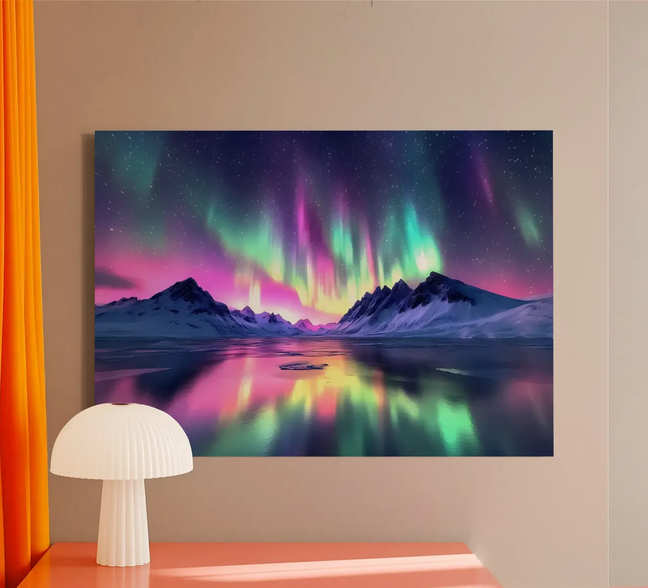 Landschap Aurora Borealis canvas met Baklijst van Matthew Katz