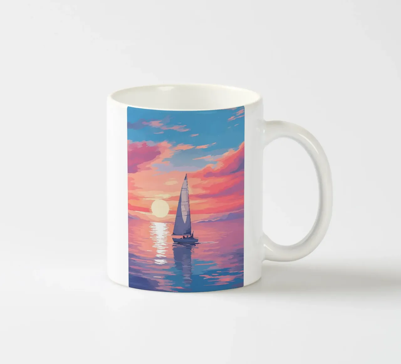 Pixel art del mare con barca a vela tazza in ceramica da Bartosz Powalka