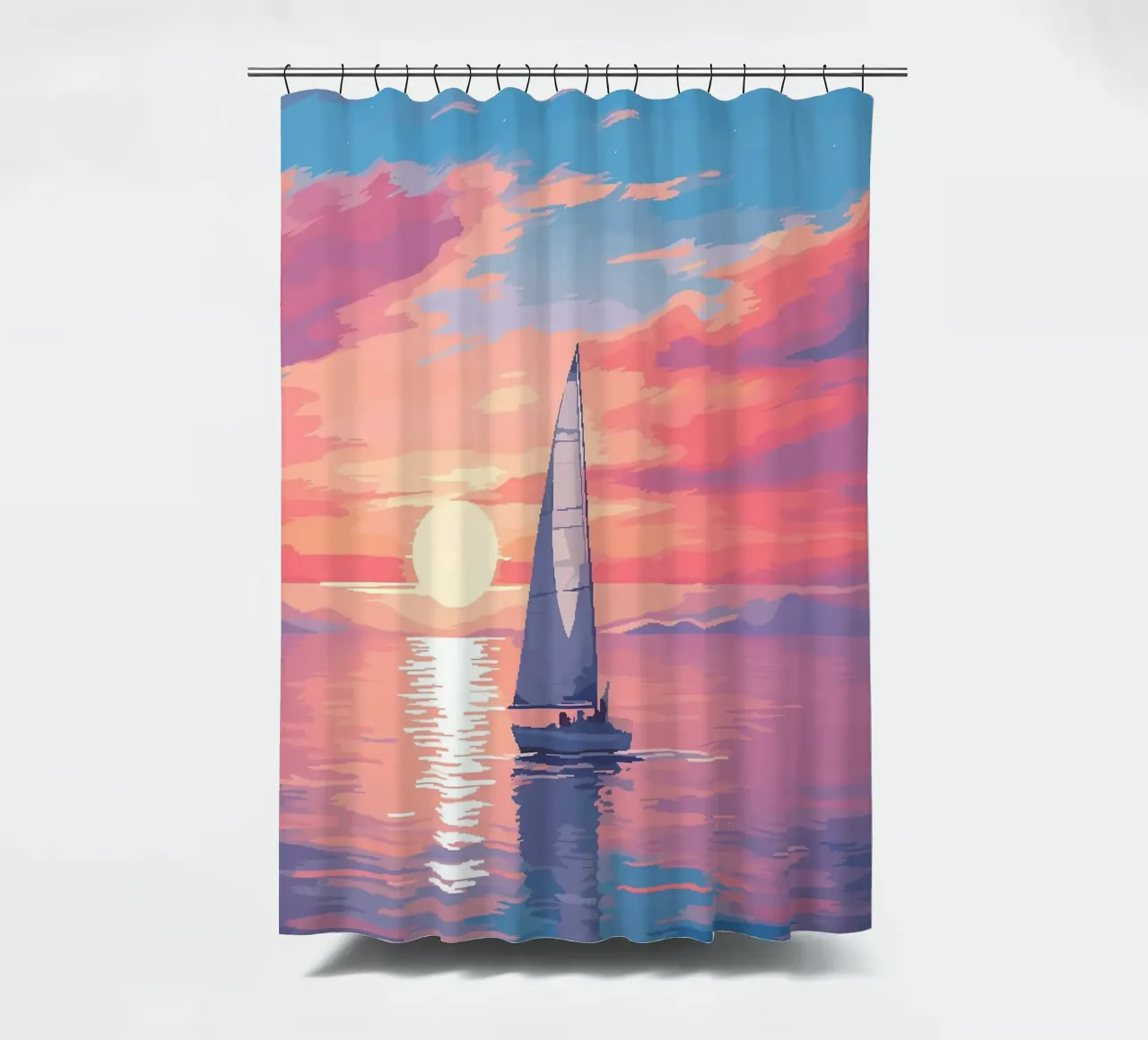 Segelboot Meer Pixel Kunst Duschvorhang von Bartosz Powalka