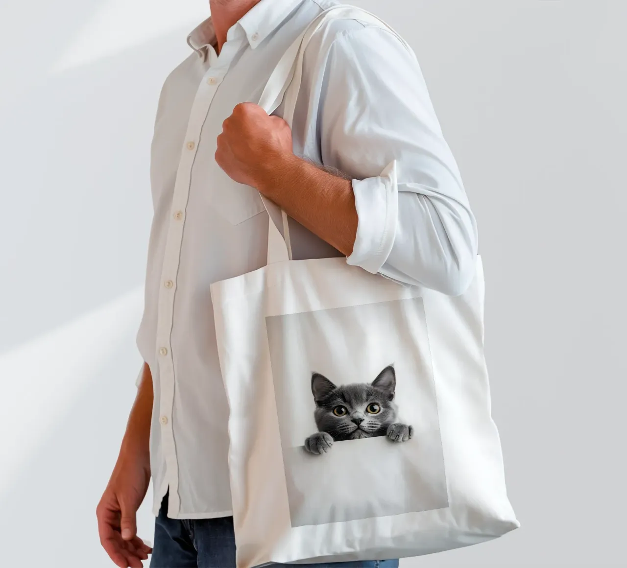 Curious paws at the edge of the table tote bag by M-Ulrich-Digital Art