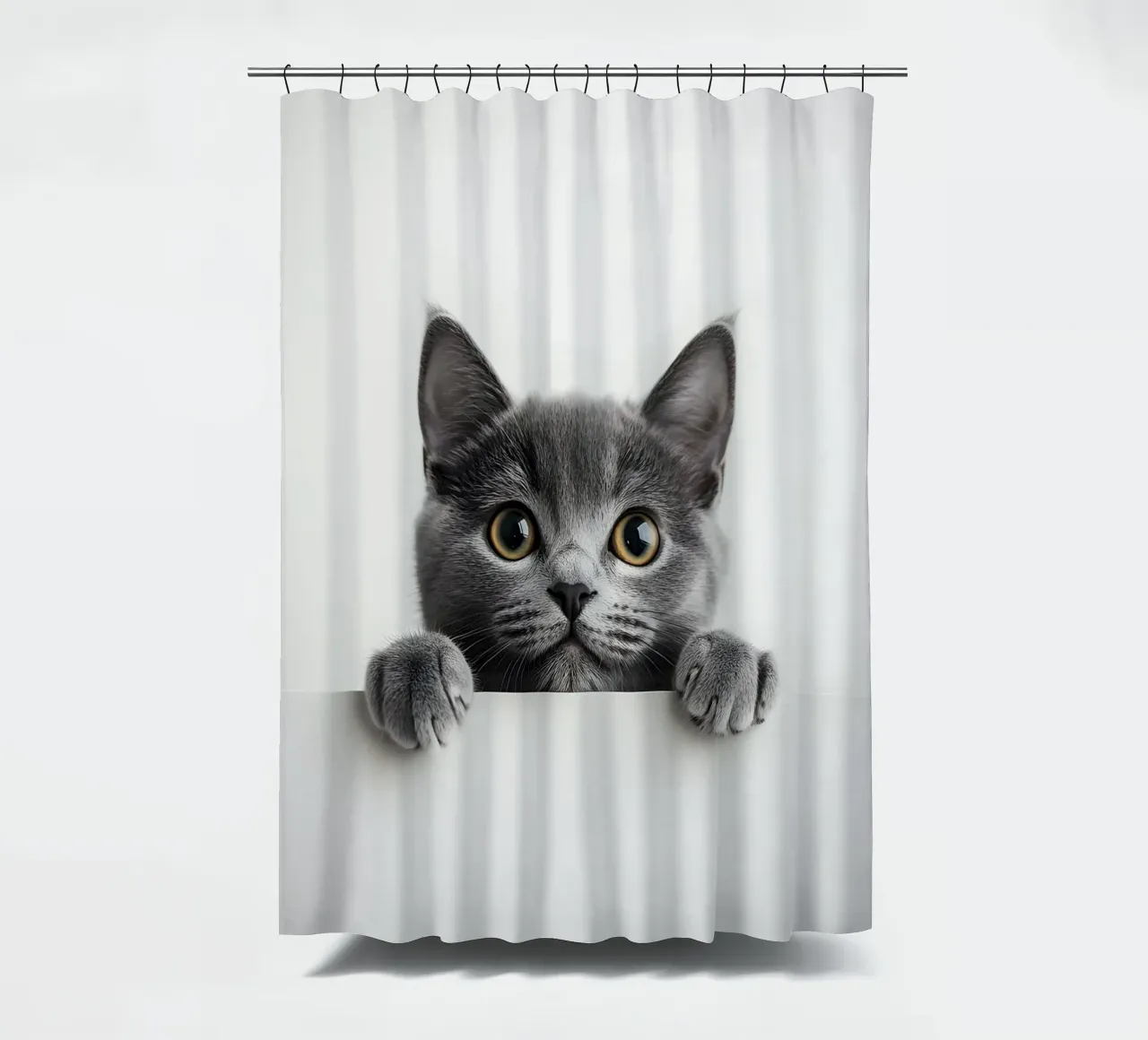 Curious paws at the edge of the table shower curtain by M-Ulrich-Digital Art