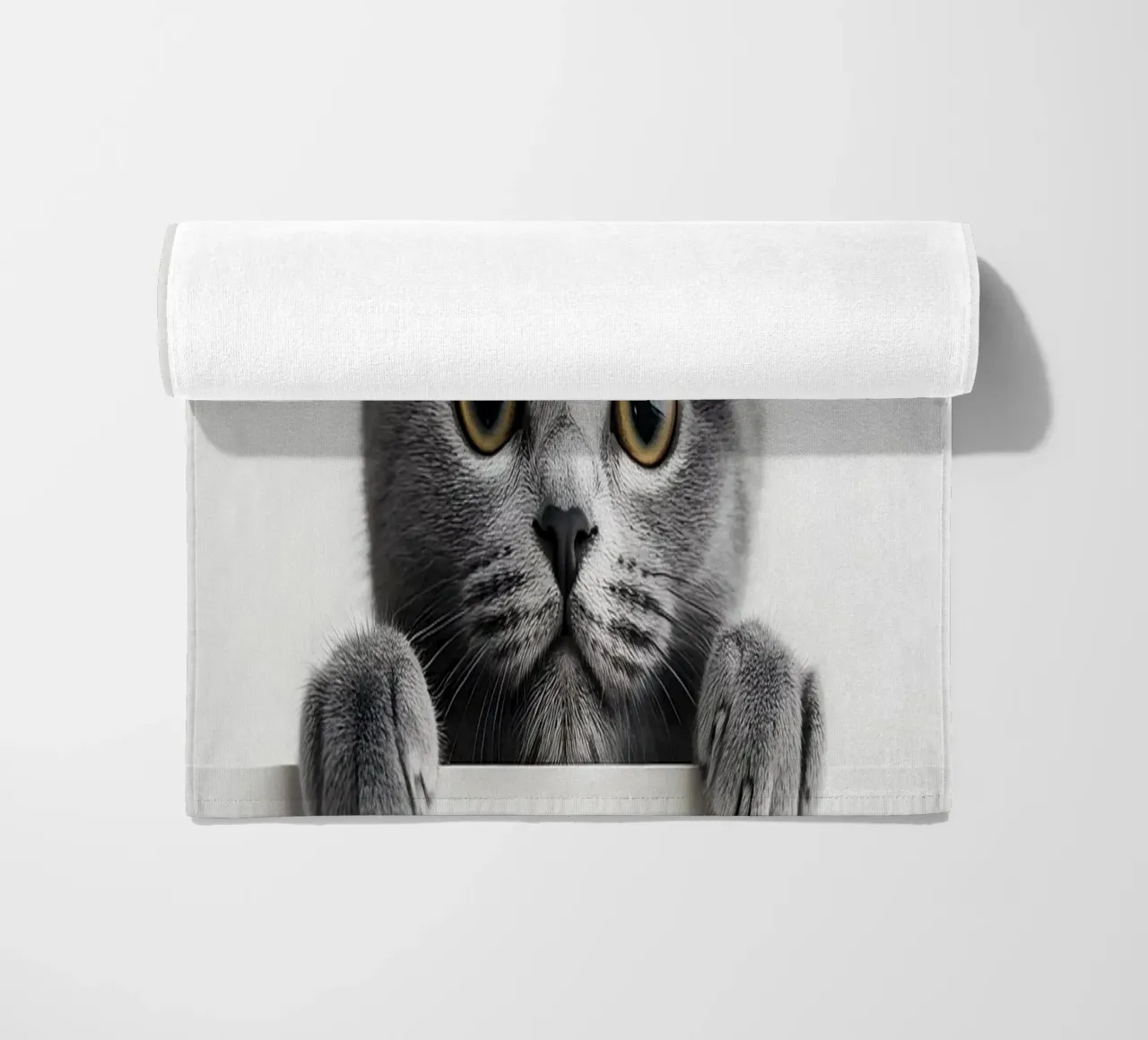 Curious paws at the edge of the table beach towel by M-Ulrich-Digital Art