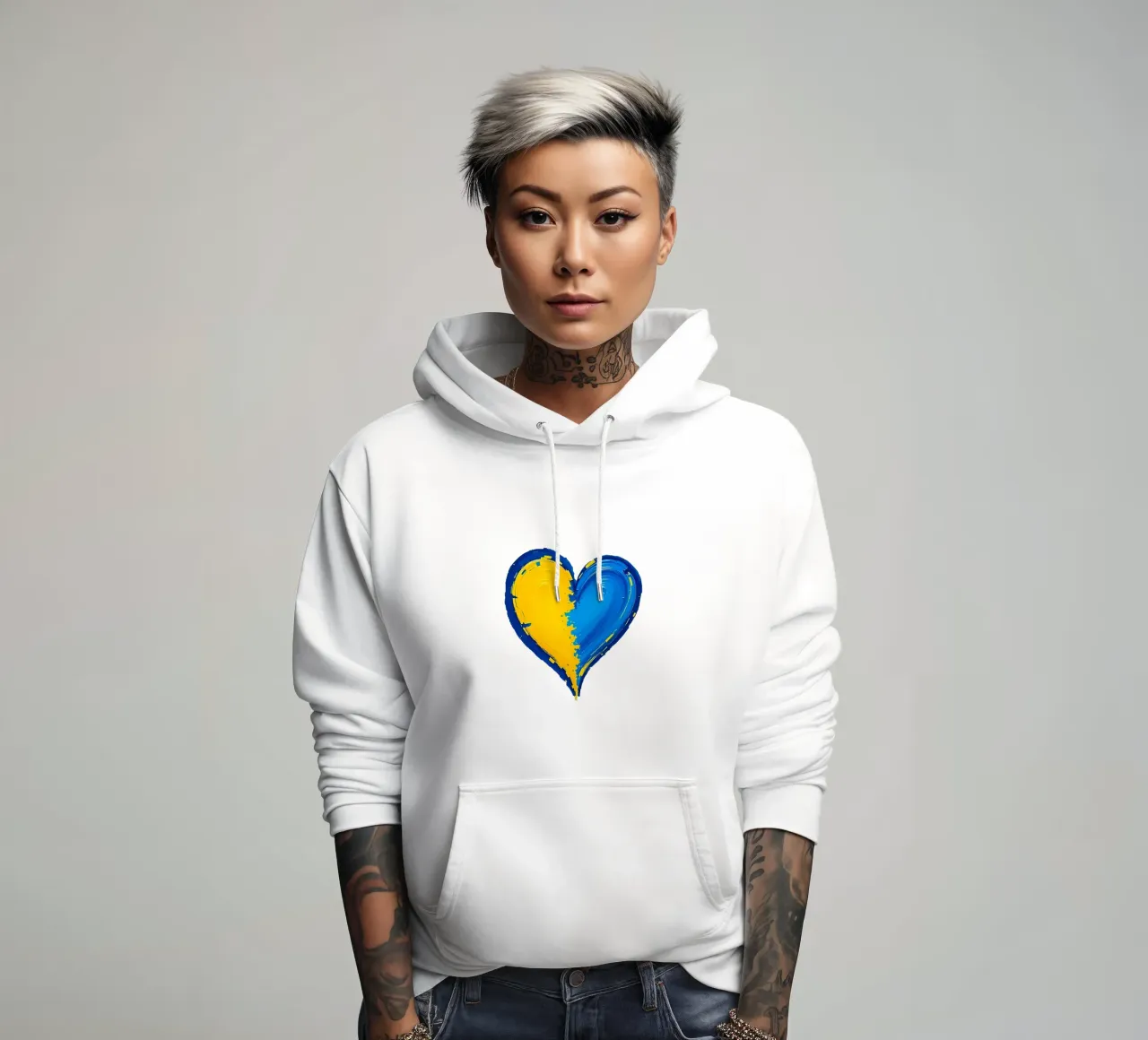 cuore_blu_giallo_2a felpa con cappuccio da Pink- und LoveArt by LK
