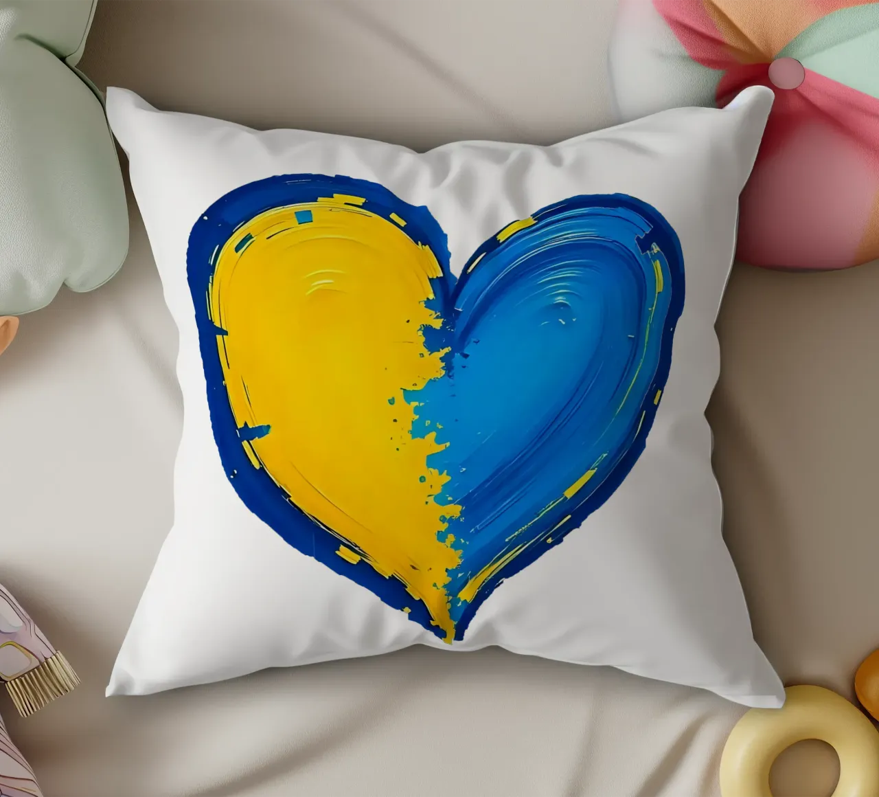 cœur_bleu_jaune_2a coussin de Pink- und LoveArt by LK
