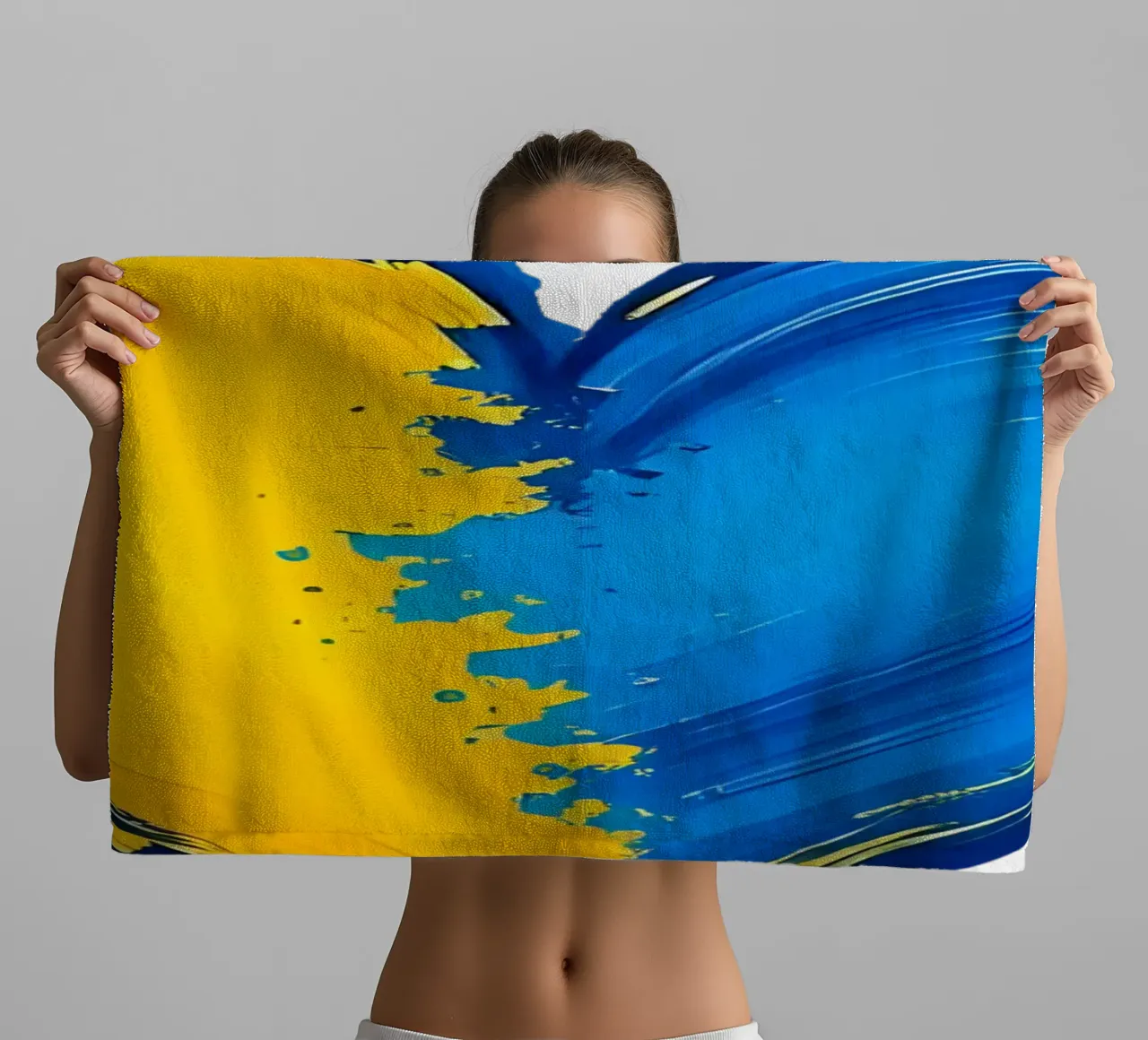 cœur_bleu_jaune_2a serviette de bain de Pink- und LoveArt by LK