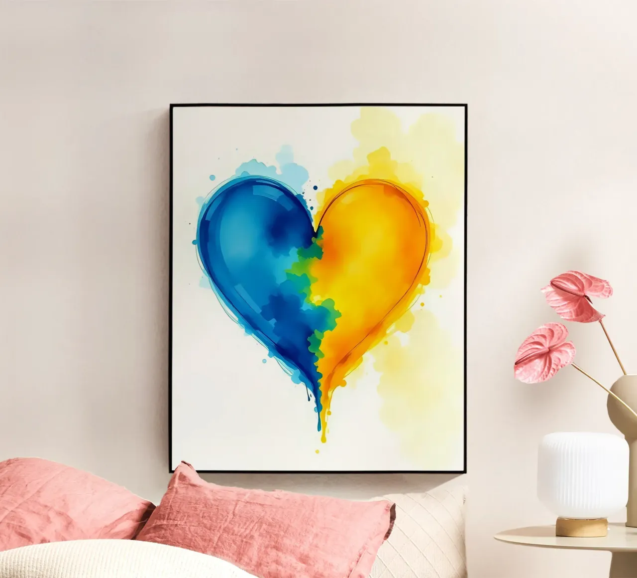 heart_blue_yellow_3 acrylic glass by Pink- und LoveArt by LK