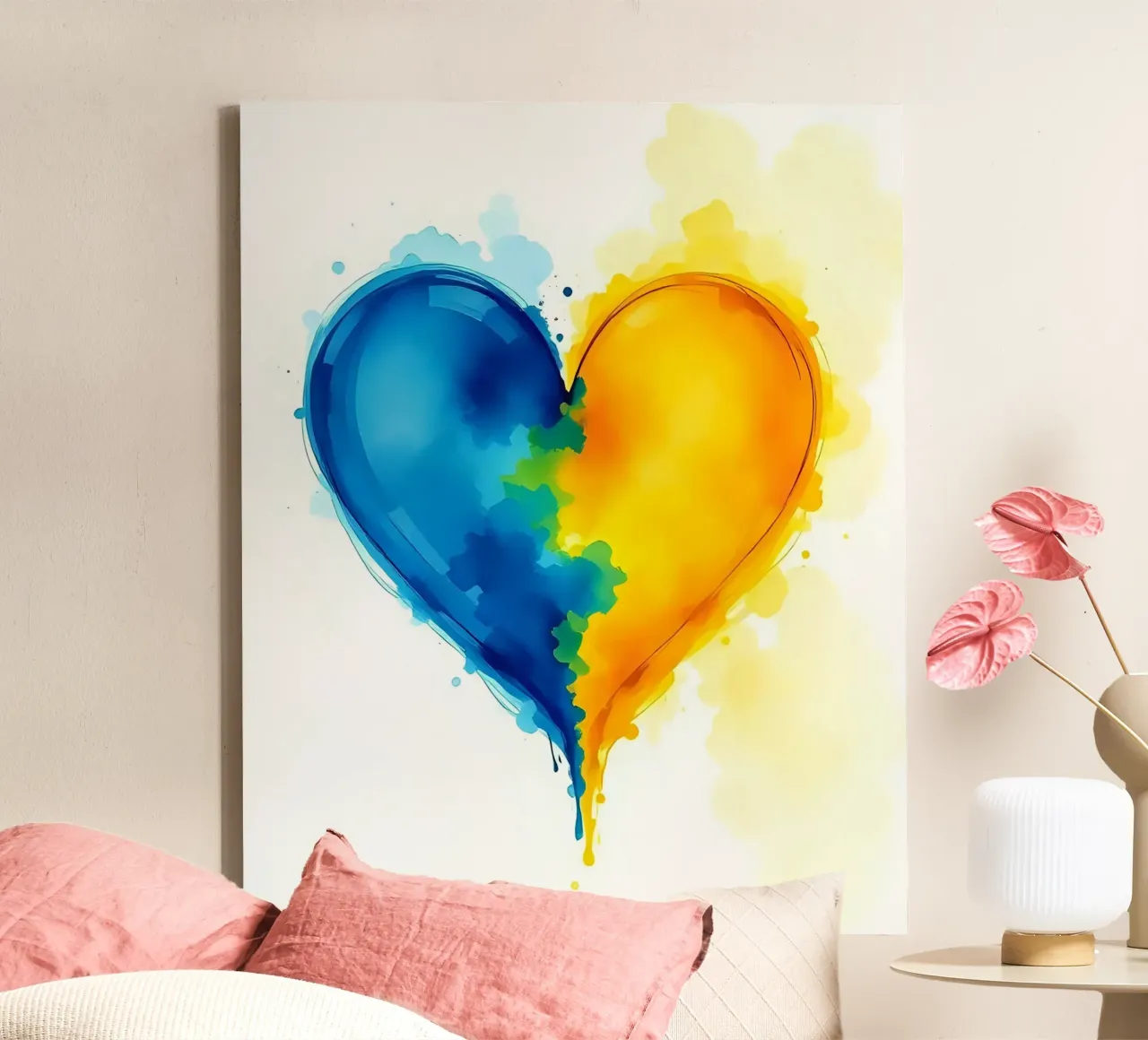 heart_blue_yellow_3 canvas by Pink- und LoveArt by LK