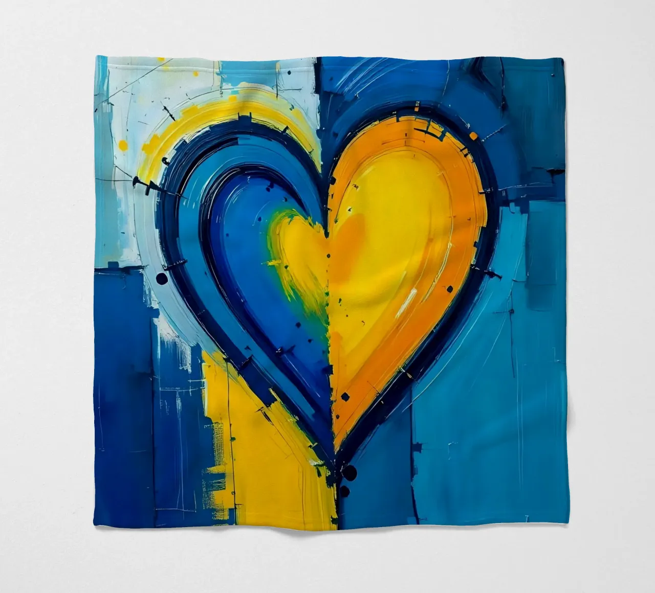 heart_blue_yellow_4 fleece blanket by Pink- und LoveArt by LK