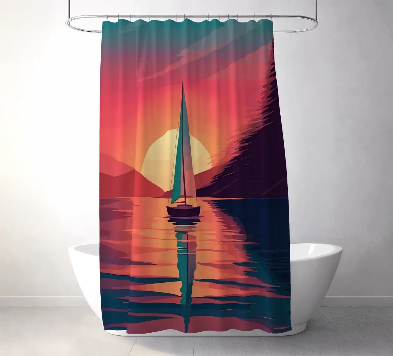 sailboat on the water shower curtain by Bartosz Powalka