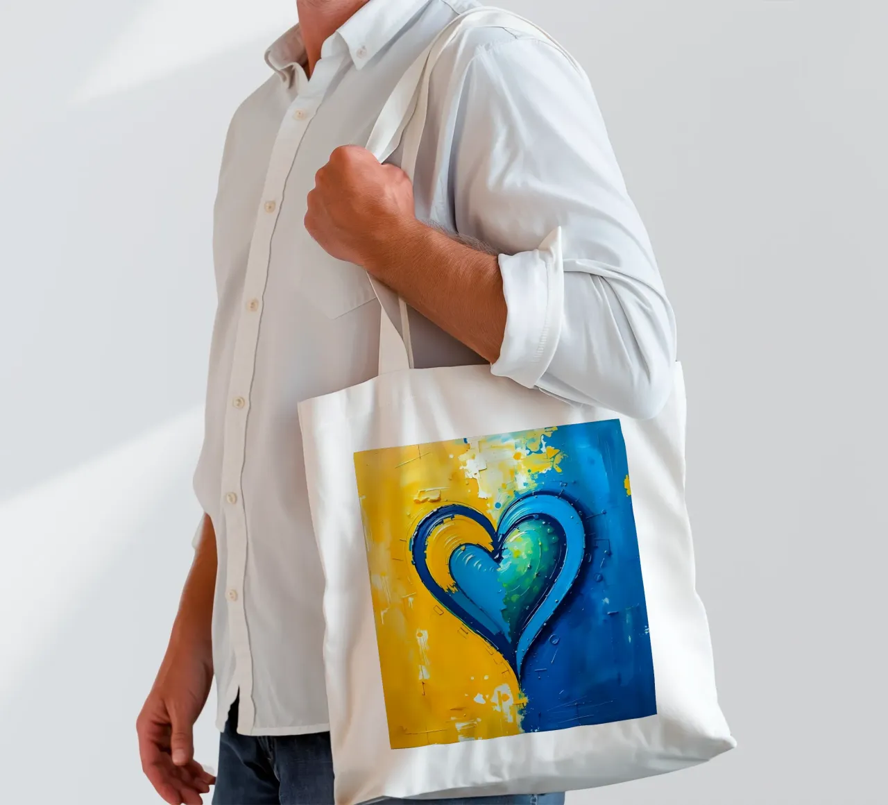 Herz_blau_gelb_5 Jutebeutel von Pink- und LoveArt by LK
