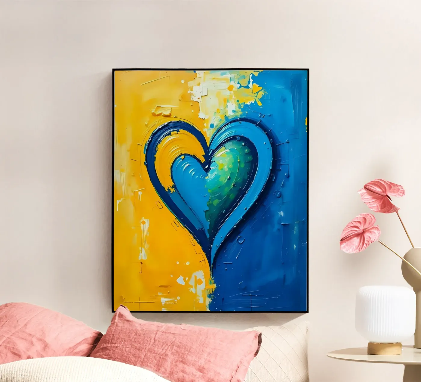heart_blue_yellow_5 acryl van Pink- und LoveArt by LK