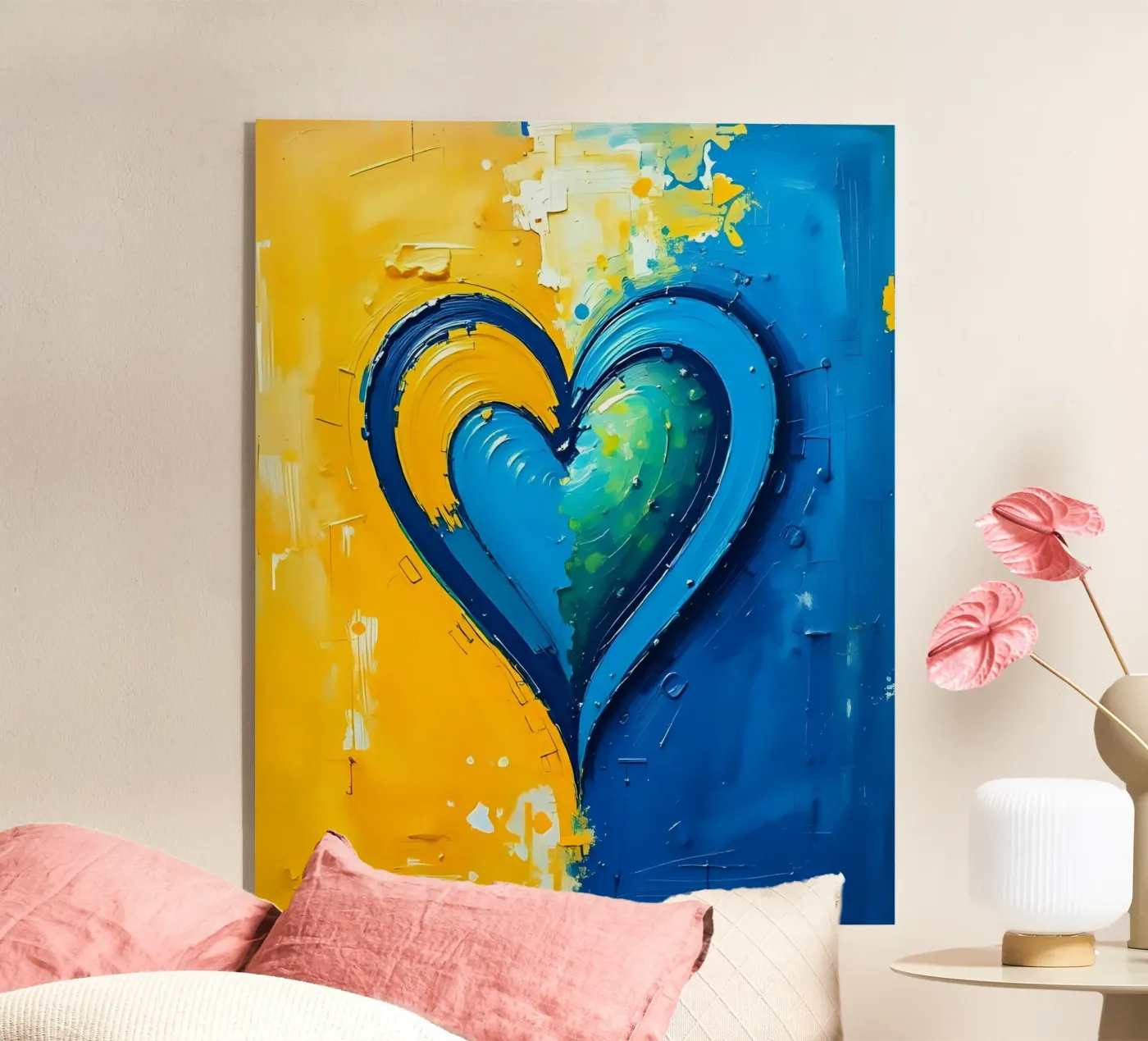 heart_blue_yellow_5 acryl van Pink- und LoveArt by LK