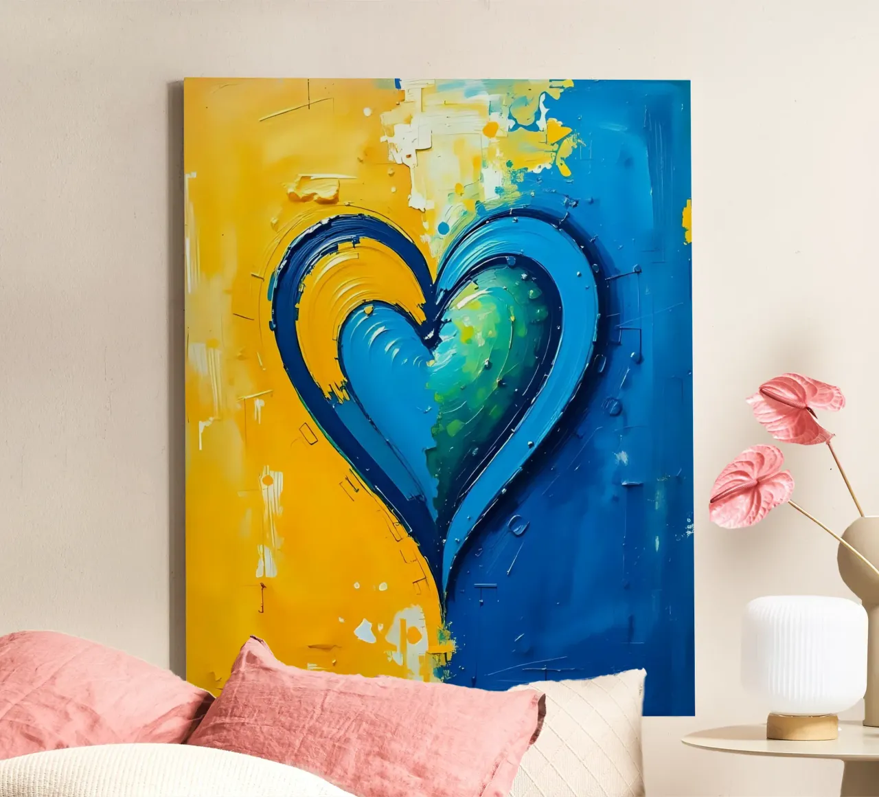corazón_azul_amarillo_5 lienzo de Pink- und LoveArt by LK