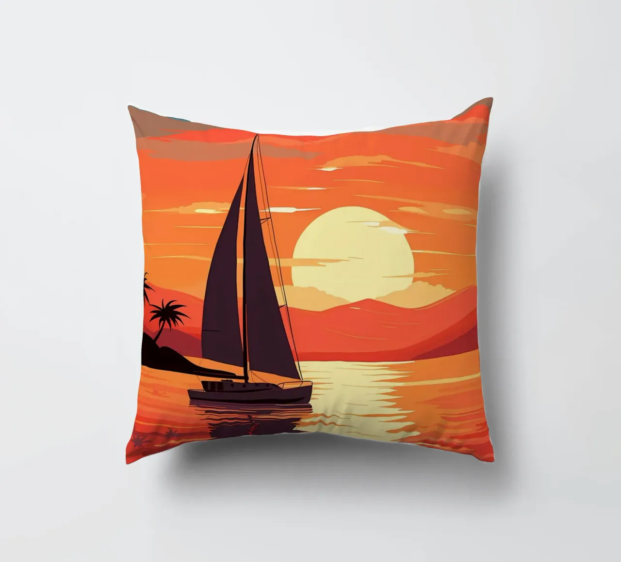 Sailboat Sunset decorative cushion by Bartosz Powalka