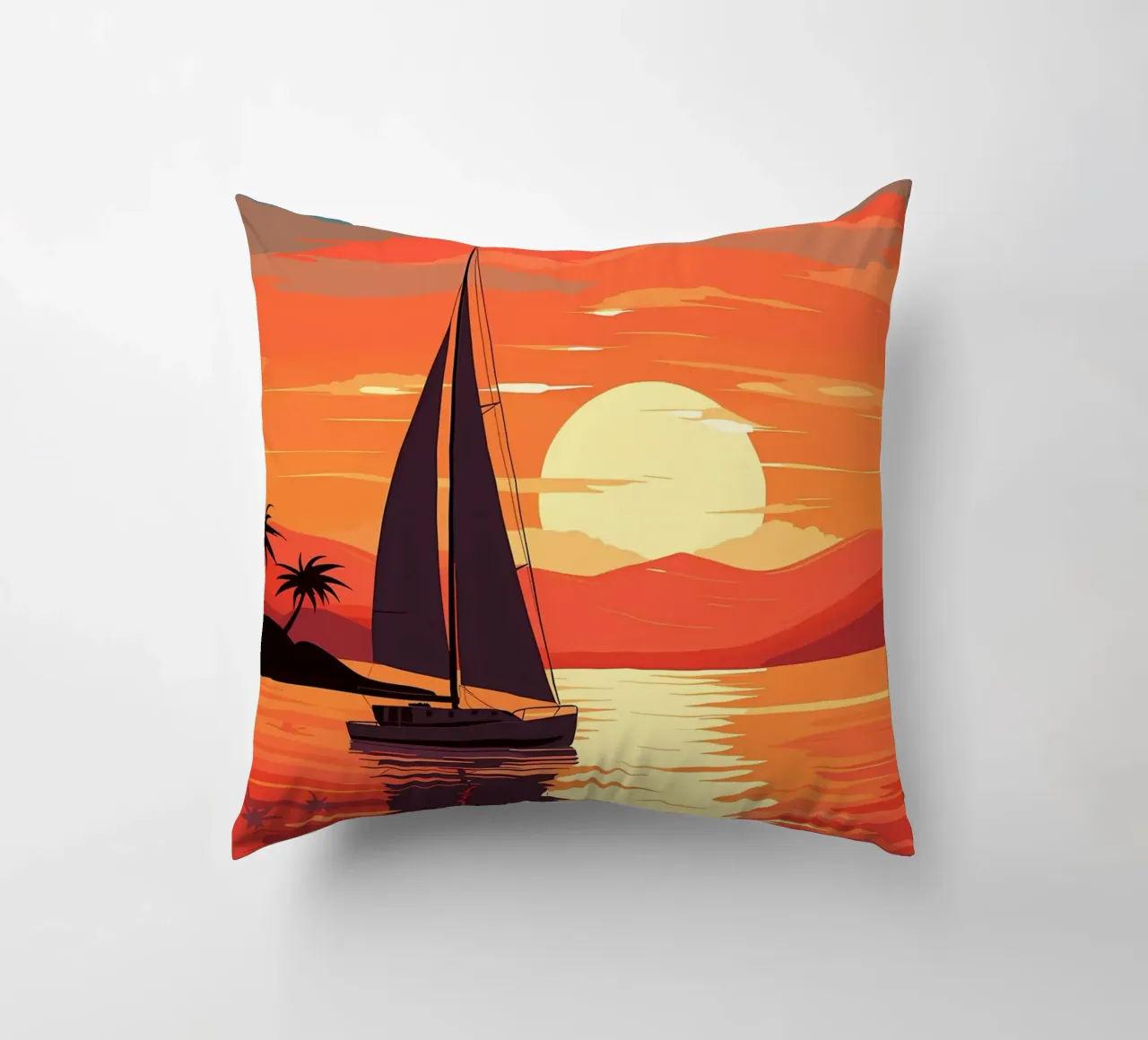 Sailboat Sunset decorative cushion by Bartosz Powalka