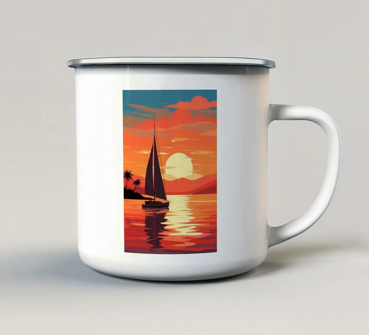 Tramonto in barca a vela tazza in smalto da Bartosz Powalka